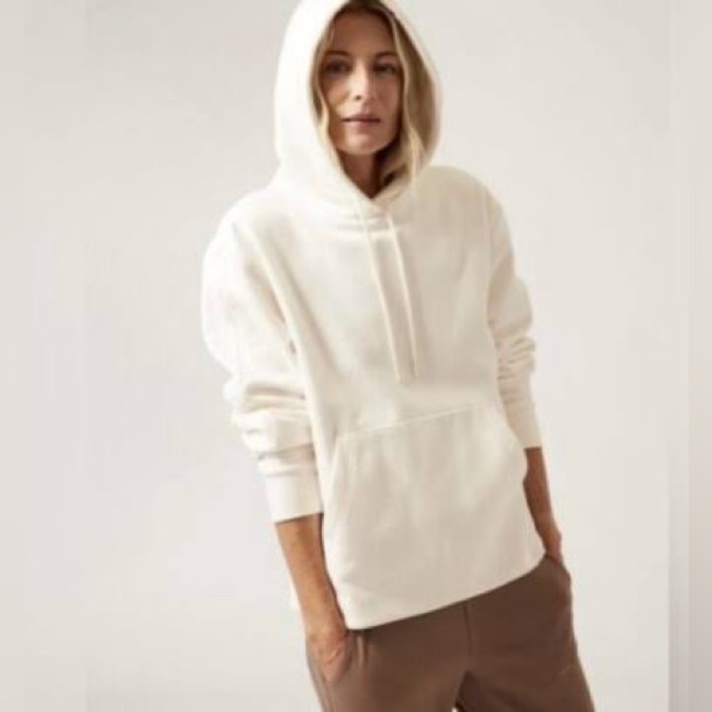 Athleta Retroplush Hoodie Sweatshirt EUC S Small Magnolia White